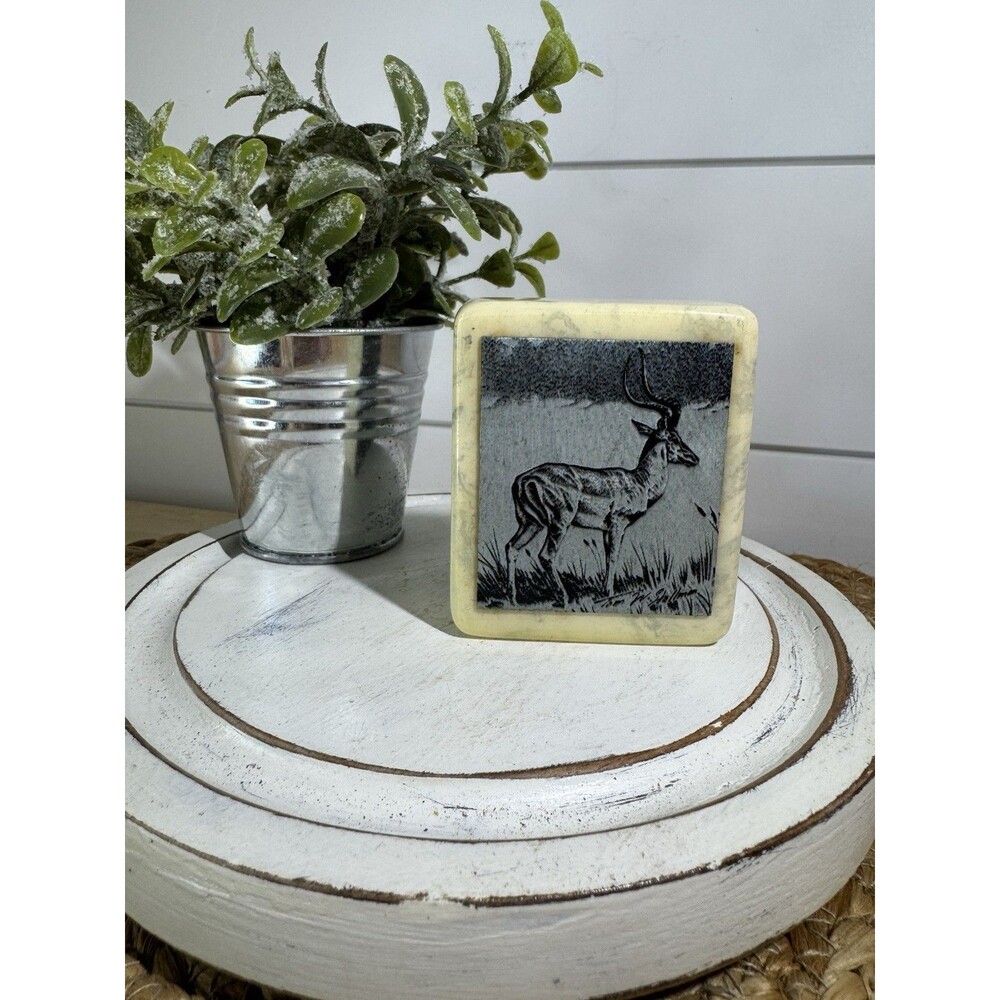 VTG Antelope Deer Marble Resin Etched Paperweight